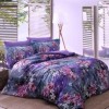 Lenjerie pat dublu satin Tac Delux Digital Daphne cu flori violet