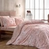 Lenjerie de pat dublu roz pal din satin cu flori, 6 piese