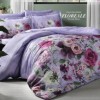 Lenjerie de pat Floreale mov cu imprimeu digital cu flori, din bumbac satinat 100%, set de 6 piese