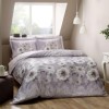 Lenjerie de pat dublu satin de lux cu imprimeu digital floral albastru și mov, set elegant TAC