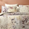 Lenjerie pat dublu satin 6 piese TAC DELUX Digital Glaum floral elegant bej vizon