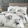 Lenjerie de pat dublu din satin alb cu flori negre și galbene, model Loraine