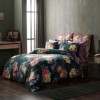 Lenjerie de pat Midnight, bumbac satinat, imprimeu flori colorate pe fundal negru, set 6 piese