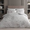 Lenjerie de pat dublu din satin gri cu imprimeu digital cu flori delicate