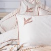 Lenjerie de pat CottonBox Elite Ecru, design floral digital crem și portocaliu, bumbac 100% satinat mercerizat