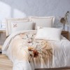 Lenjerie de pat CottonBox Elite Ecru, design floral digital crem și portocaliu, bumbac 100% satinat mercerizat