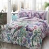 Lenjerie de pat Galena cu păsări exotice și motive florale, bumbac satinat, model viu colorat, marca TAC.