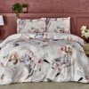 Lenjerie de pat Lyric cu imprimeu digital cu flori pastelate, din bumbac satinat 100%, set de 6 piese