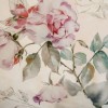 lenjerie pat dublu satinata TAC Mosca cu imprimeu floral magnolii albe si trandafiri roz pe fundal crem