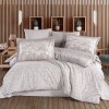 Lenjerie pat dublu Velura Stone Hobby Home poplin percale model floral discret gri stone alb