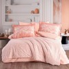 Lenjerie pat dublu Velura teracota Hobby Home poplin percale model floral discret piersica alb