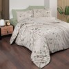 Lenjerie de pat Luhan din bumbac 100% ranforce, verde cu ramuri și flori delicate, 7 piese, ambalată în cutie cadou.