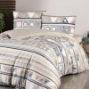 Lenjerie de pat Bohem Ecru cu model geometric, din bumbac 100% ranforce, 4 piese, cearsaf cu elastic, saltele 140x200 cm și 160x200 cm, design delicat roz, alb