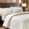 Lenjerie de pat Jacquard Nodus crem bumbac satinat, motive complexe jacquard, 6 piese