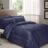 Lenjerie de pat Jacquard satin de lux Daria cu imprimeu floral în nuanțe de albastru închis, din bumbac satinat 100%, set de 6 piese