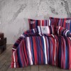 Lenjerie de pat din bumbac satin cu dungi roșii, albastre, bordo și albe, cu logo Beverly Hills Polo Club