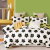 Lenjerie de pat percale flori negre și verzi din bumbac 100%, set 3 piese, pat de o persoană, fabricată în România