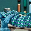 Lenjerie de pat percale cu imprimeu în cercuri albastre și verzi, din bumbac 100%, set 3 piese, pat de o persoană, fabricată în România