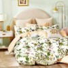 Lenjerie de pat percale flori roz, galbene și verzi din bumbac 100%, set 3 piese, pat de o persoană, fabricată în România