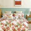 Lenjerie de pat percale flori roșii și verzi din bumbac 100%, set 3 piese, pat de o persoană, fabricată în România