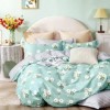 Lenjerie de pat percale floricele albe și verzi din bumbac 100%, set 3 piese, pat de o persoană, fabricată în România
