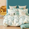 Lenjerie de pat percale cu frunze, din bumbac 100%, set 3 piese, pat de o persoană, fabricată în România