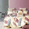 Lenjerie de pat percale pene roz și gri din bumbac 100%, set 3 piese, pat de o persoană, fabricată în România