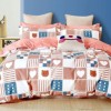 Lenjerie de pat percale cu imprimeu pătrățele, din bumbac 100%, set 3 piese, pat de o persoană, fabricată în România