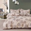 Lenjerie de pat percale crem cu model de copaci maro, set de 3 piese, pat de 1 persoană, bumbac 100%, fabricată în România