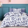 Lenjerie de pat percale alb cu model floral mov, set de 3 piese, pat de 1 persoană, bumbac 100%, fabricată în România