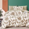 Lenjerie de pat percale cu model frunze maro pe fundal alb din bumbac 100%, set de 3 piese.