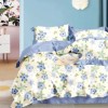 Lenjerie de pat percale cu flori albastre din bumbac 100%, set de 3 piese.