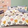Lenjerie de pat percale inimi multicolore pe fond crem, set de 3 piese, pat de 1 persoană, bumbac 100%, fabricată în România