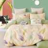 Lenjerie de pat percale pene multicolore pe fond crem, set de 3 piese, pat de 1 persoană, bumbac 100%, fabricată în România