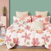 Lenjerie de pat percale flori roz și mov pe fond alb, set de 3 piese, pat de 1 persoană, bumbac 100%, fabricată în România