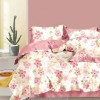 Lenjerie de pat percale flori roz pe fond alb, set de 3 piese, pat de 1 persoană, bumbac 100%, fabricată în România