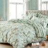 Lenjerie de pat percale cu trandafiri albi pe fundal verde mentă, din bumbac 100%, set 3 piese, pat de o persoană, fabricată în România
