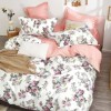 Lenjerie de pat percale trandafiri roz și verzi din bumbac 100%, set 3 piese, pat de o persoană, fabricată în România