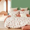 Lenjerie de pat percale cu trandafiri portocalii și verzi din bumbac 100%, set 3 piese, pat de o persoană, fabricată în România