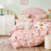 Lenjerie de pat percale cu floricele albe, set 6 piese, pentru pat dublu, fabricată în România.