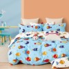 Lenjerie de pat percale pești colorați pe fond bleu, set de 6 piese, bumbac 100%