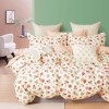 Lenjerie de pat percale flori roz și galbene pe fond crem, set de 6 piese, bumbac 100%, fabricată în România
