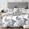 Lenjerie de pat percale cu frunze de palmier, din bumbac 100%, set 6 piese, pat dublu, fabricată în România