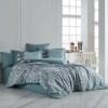 Lenjerie de pat dublu din poplin percale Hobby Home cu design floral elegant în nuanțe de verde și roz