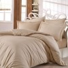 Lenjerie de pat bej, dungi fine, 100% bumbac satinat, set 7 piese.