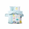 Set lenjerie pătuț Tatlı Menta Cotton Box din bumbac 100 % ranforce, imprimeu lună somnoroasă, nori și curcubeu pe fond mentă pastel