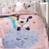 Lenjerie de pat pentru pătuț bebeluși, Disney Minnie Mouse, bumbac 100%, model Minnie Mouse Sun și culori pastelate.