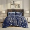 Lenjerie pat dublu albastra cu flori 6 piese ralex pucioasa bumbac poliester model floral elegant