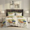 Lenjerie pat dublu copaci stilizati ralex pucioasa 6 piese design modern copaci colorati