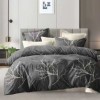 Lenjerie de pat dublu 6 piese cu elastic cu copaci pe fundal gri